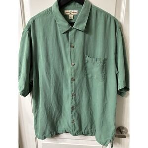 Tommy Bahama Green Sz Large 100% Silk Tropical Short Sleeve Button Up Camp Shirt